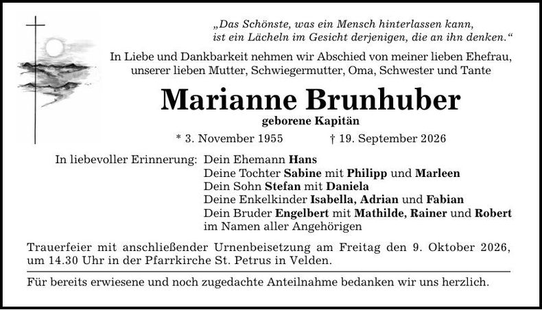Traueranzeige Marianne  Brunhuber