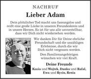 Traueranzeige Adam Cygan