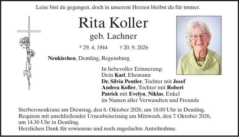 Traueranzeige Rita Koller