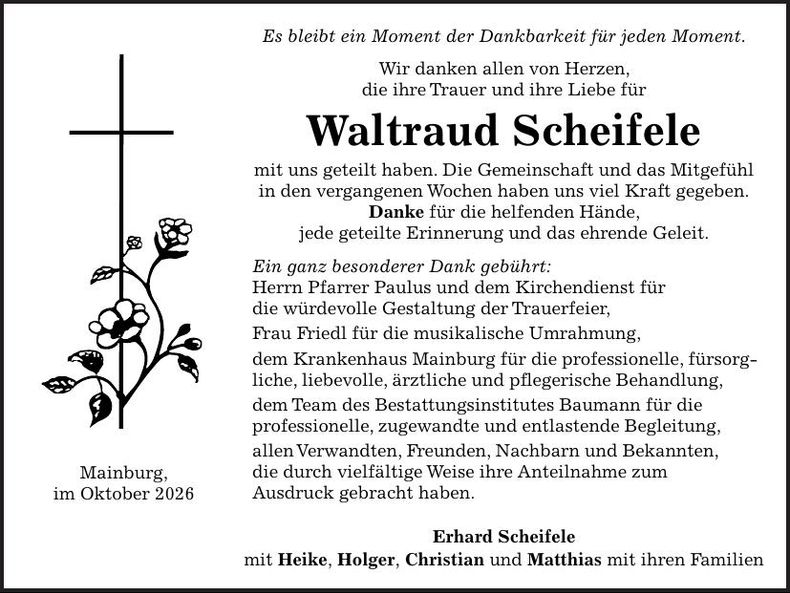 Traueranzeige Waltraud Scheifele