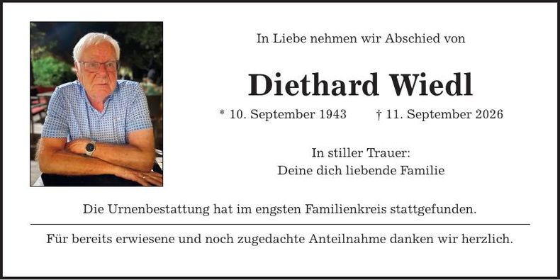 Traueranzeige Diethard Wiedl