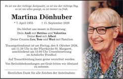 Traueranzeige Martina Dönhuber