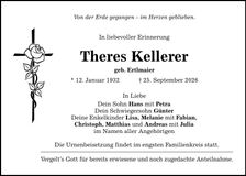 Traueranzeige Theres Kellerer