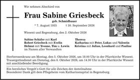 Traueranzeige Sabine Griesbeck