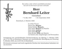 Traueranzeige Bernhard  Leiter