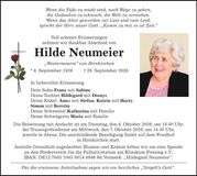Traueranzeige Hilde Neumeier