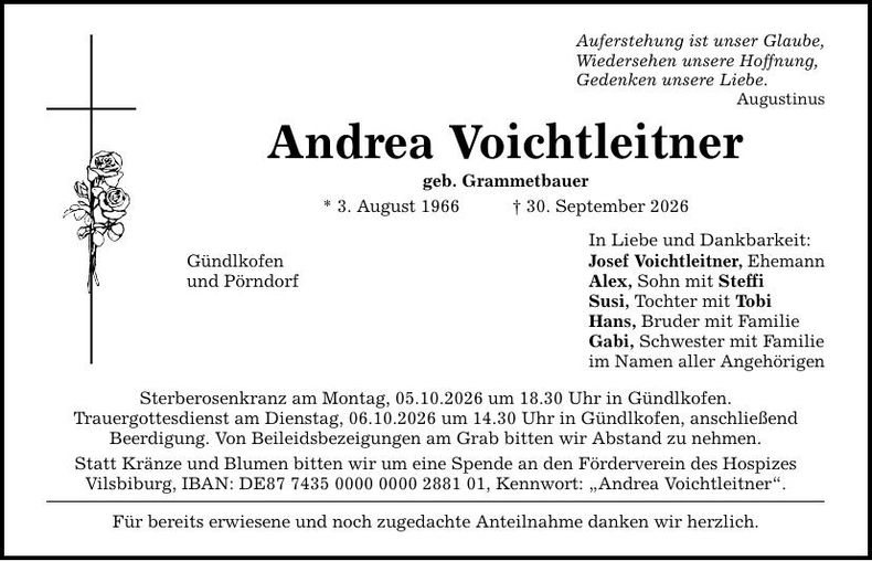 Traueranzeige Andrea Voichtleitner
