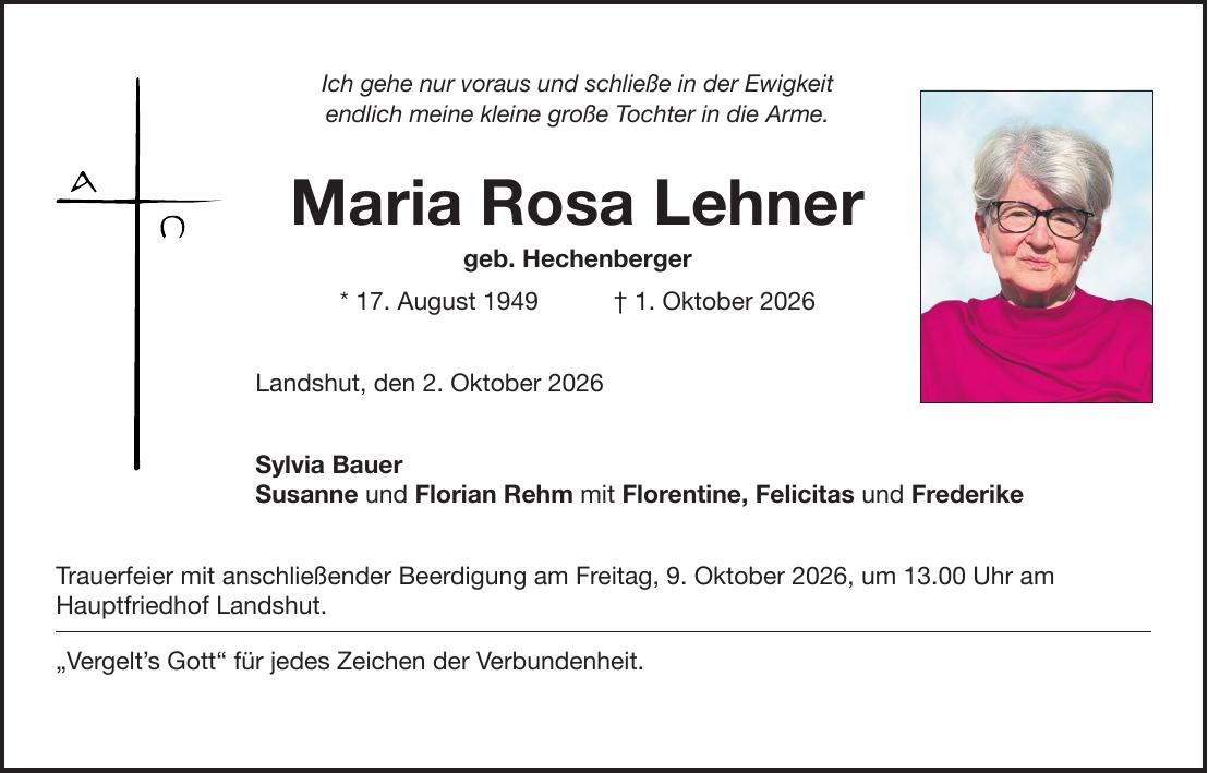Traueranzeige Maria Lehner