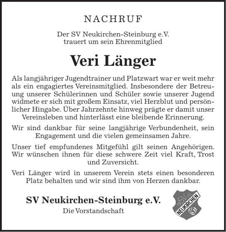 Traueranzeige Veri Länger