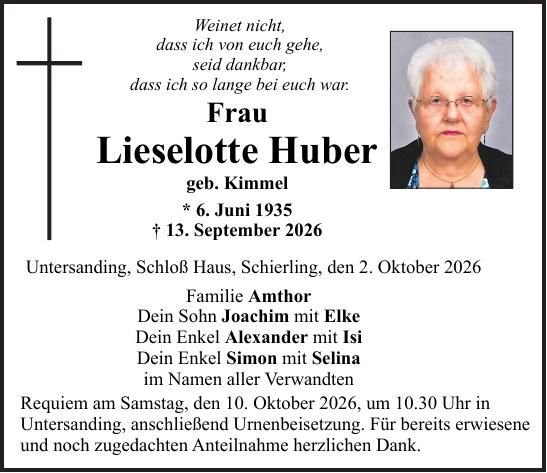 Traueranzeige Lieselotte Huber