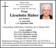 Traueranzeige Lieselotte Huber