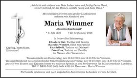 Traueranzeige Maria  Wimmer