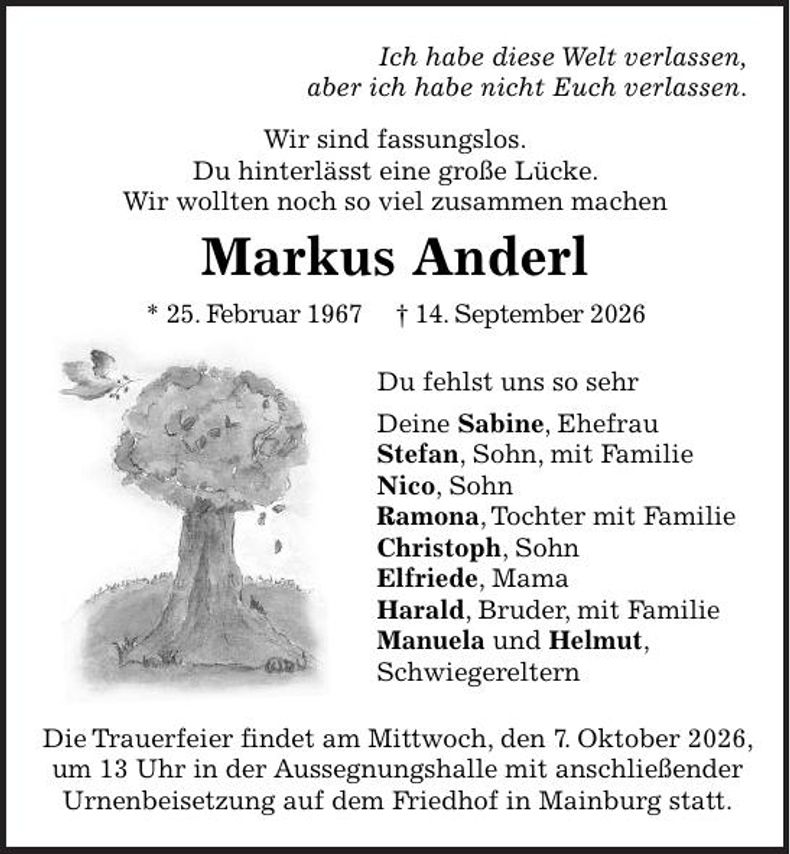 Traueranzeige Markus Anderl