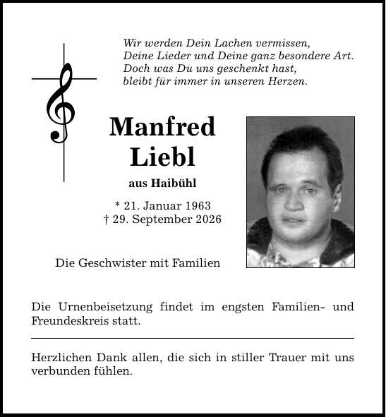 Traueranzeige Manfred Liebl
