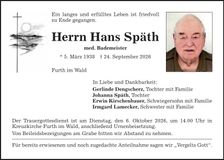 Traueranzeige Hans Späth
