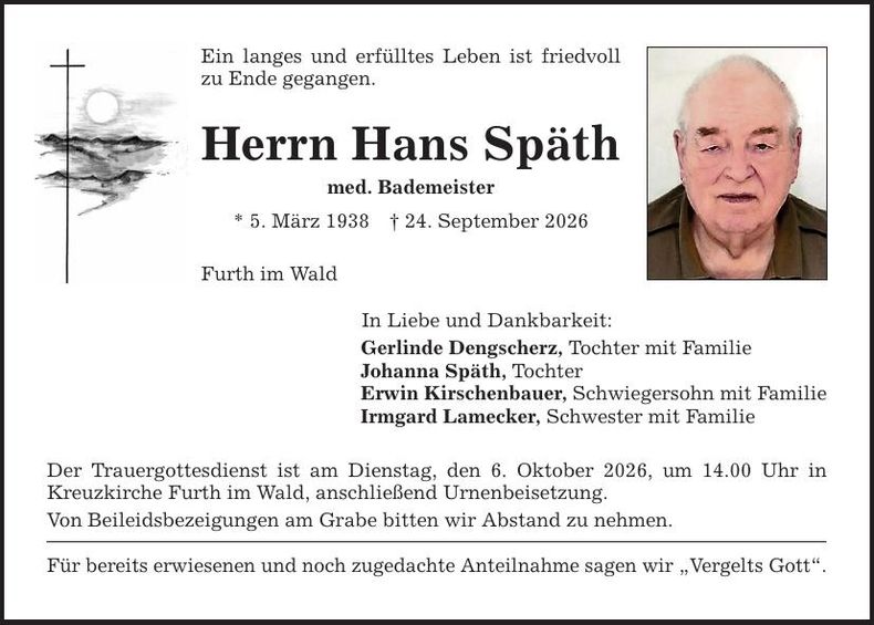 Traueranzeige Hans Späth