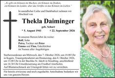 Traueranzeige Thekla  Daiminger