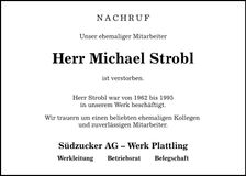 Traueranzeige Michael Strobl