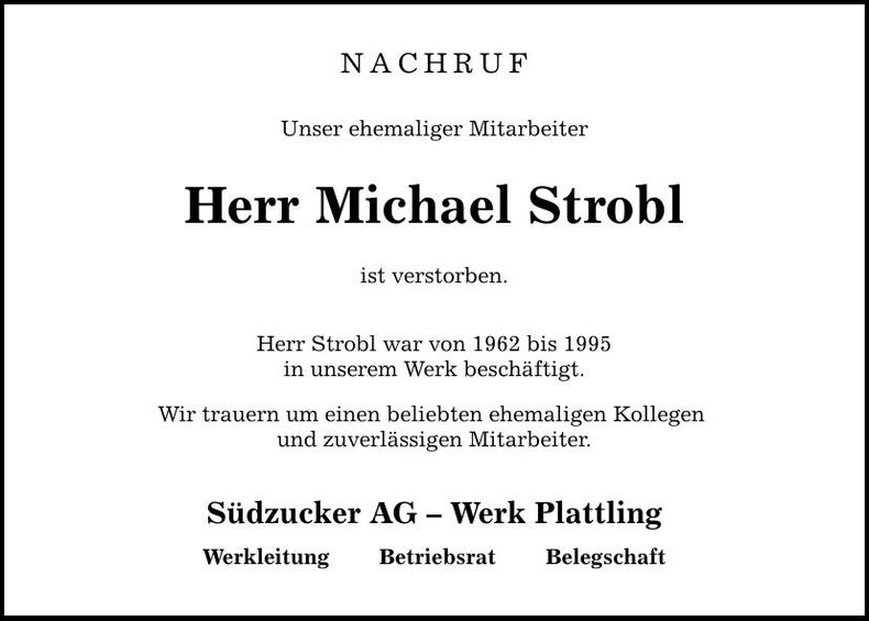 Traueranzeige Michael Strobl