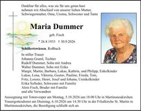 Traueranzeige Maria Dummer