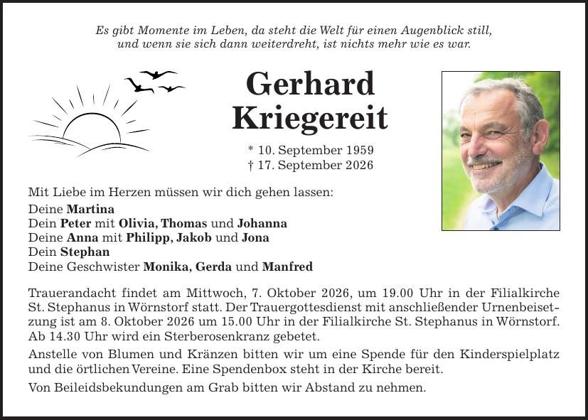 Traueranzeige Gerhard Kriegereit