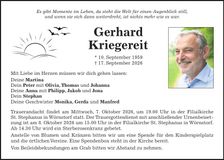 Traueranzeige Gerhard Kriegereit