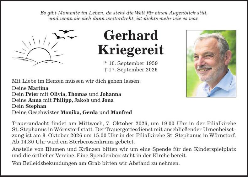 Traueranzeige Gerhard Kriegereit