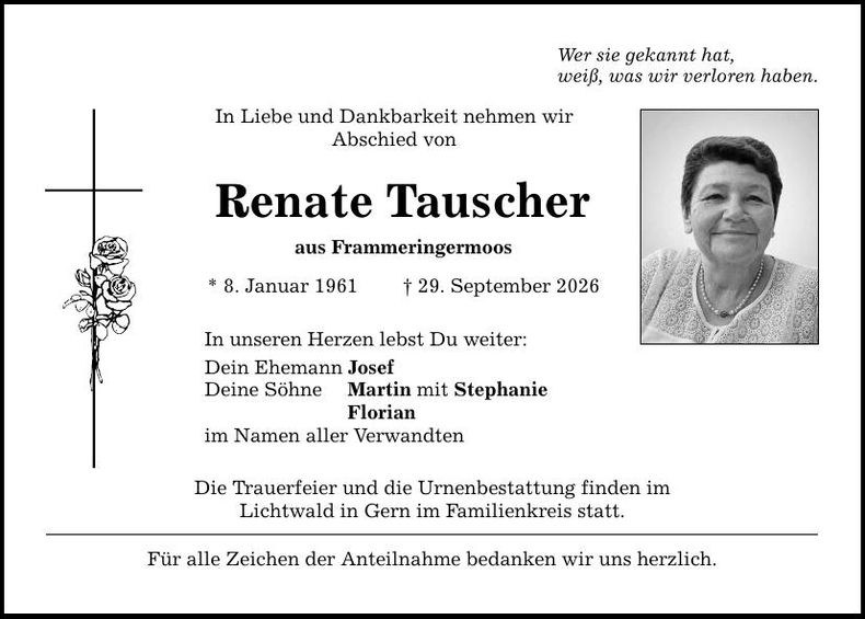 Traueranzeige Renate Tauscher