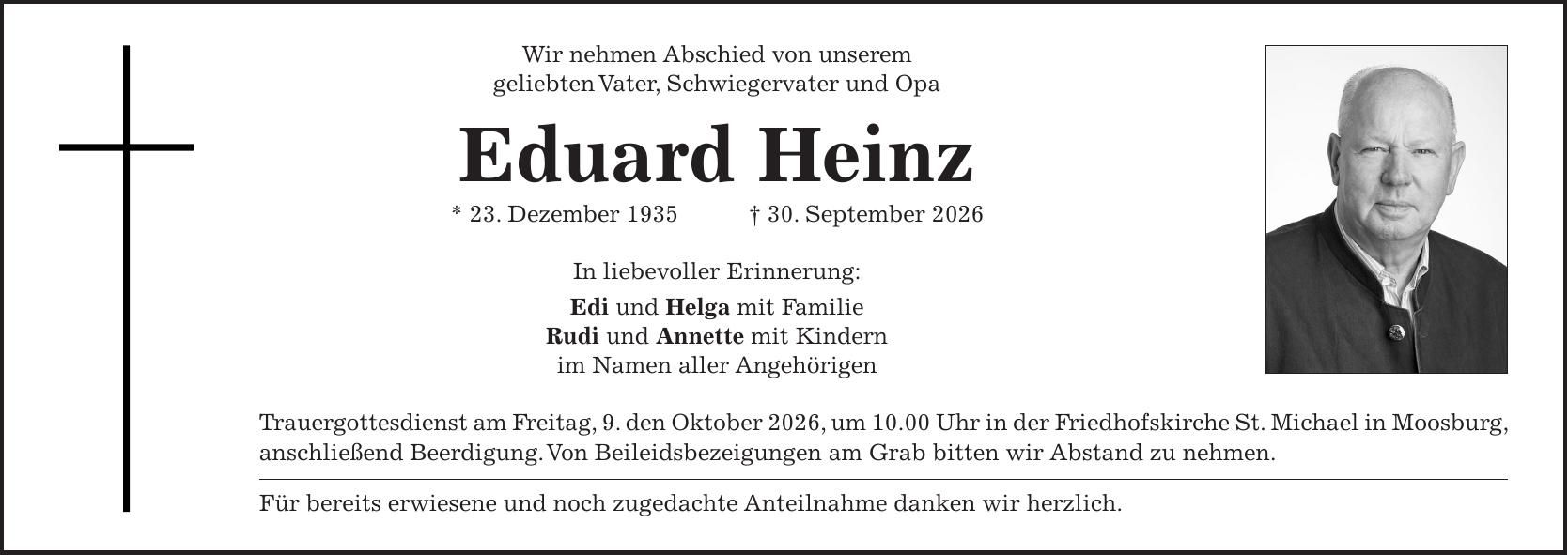 Traueranzeige Eduard Heinz