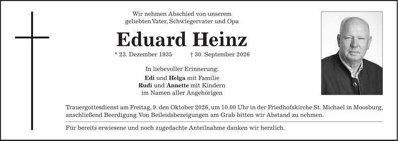 Traueranzeige Eduard Heinz
