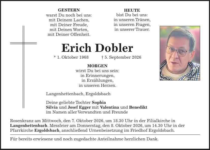 Traueranzeige Erich Dobler