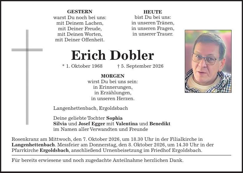 Traueranzeige Erich Dobler