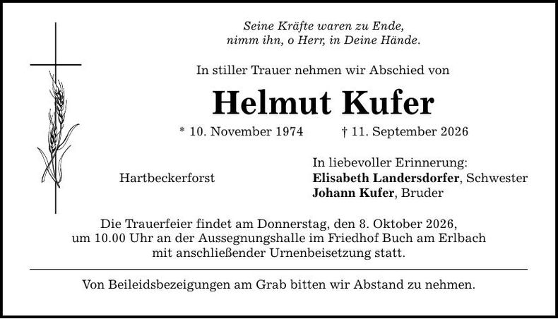 Traueranzeige Helmut  Kufer