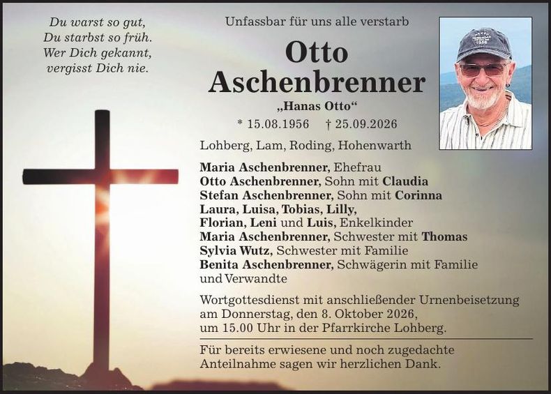 Traueranzeige Otto Aschenbrenner