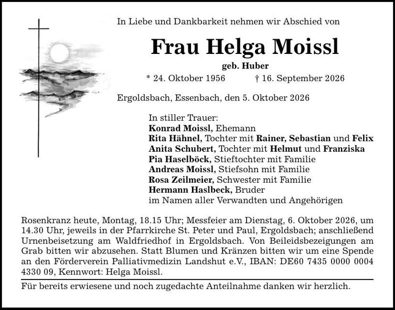 Traueranzeige Helga  Moissl
