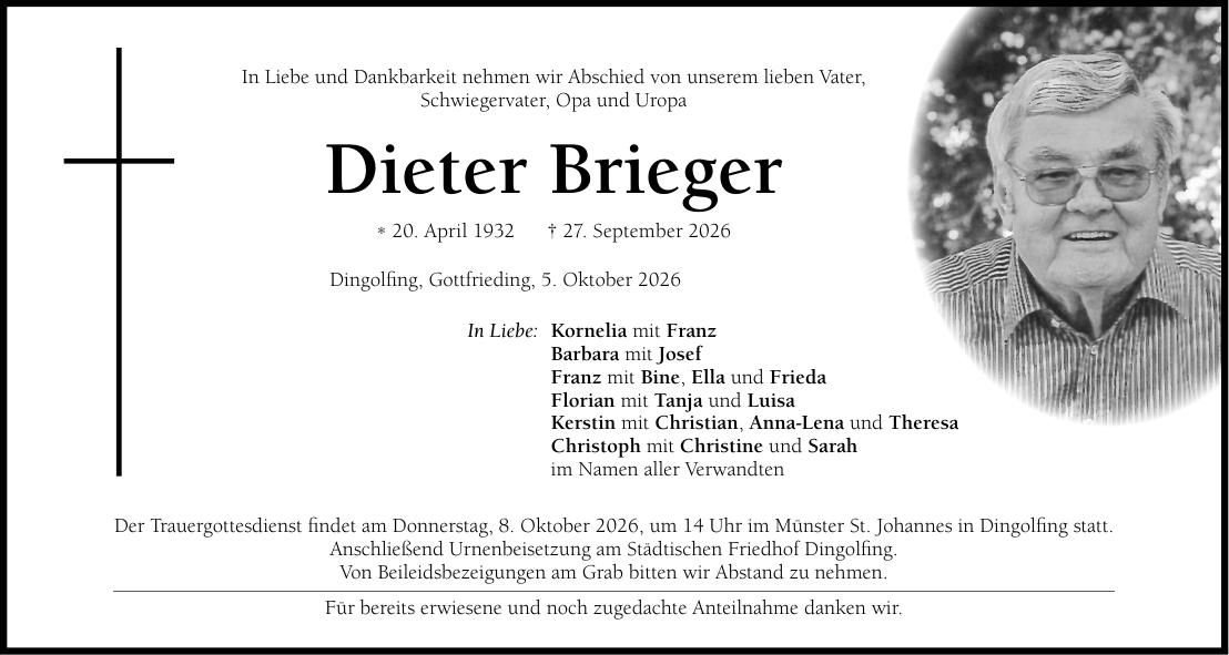 Traueranzeige Dieter Brieger
