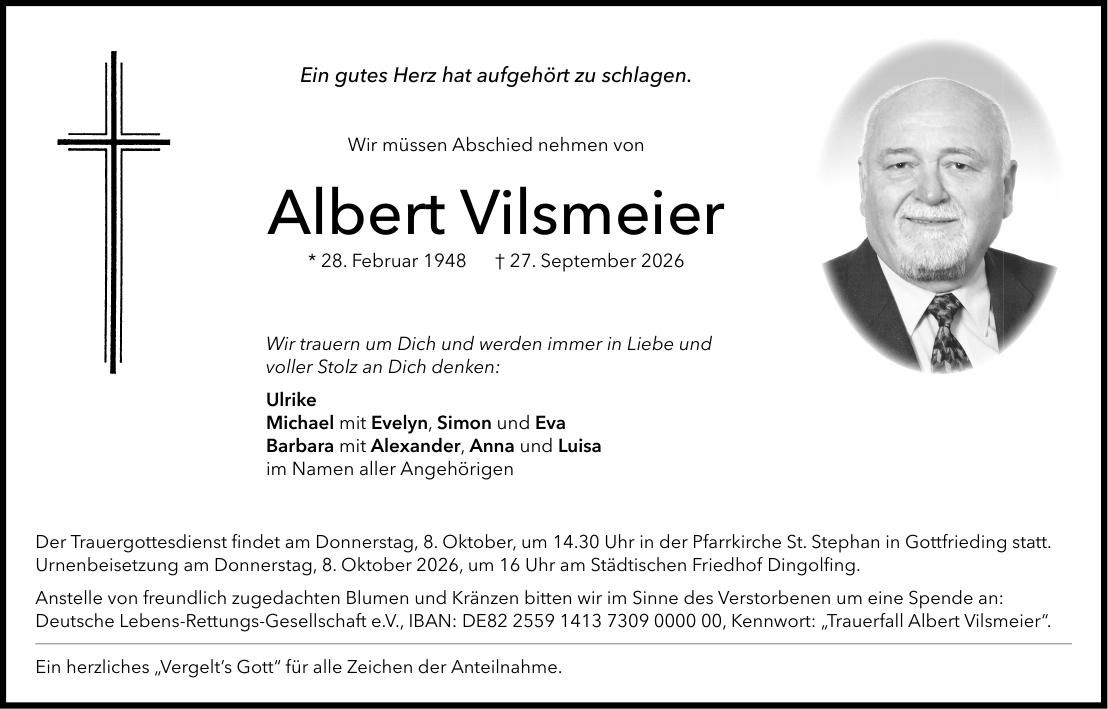 Traueranzeige Albert Vilsmeier