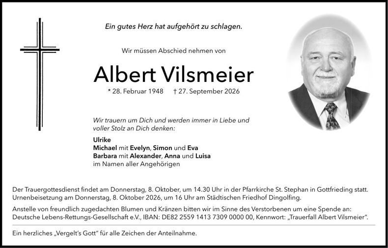 Traueranzeige Albert Vilsmeier