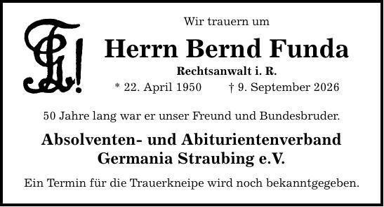 Traueranzeige Bernd Funda