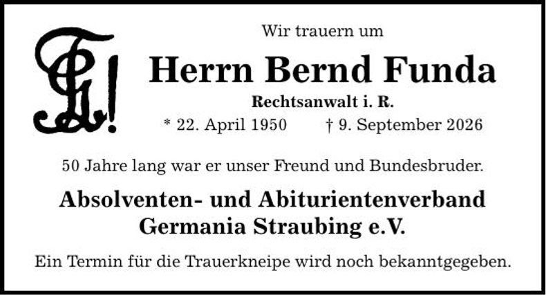 Traueranzeige Bernd Funda