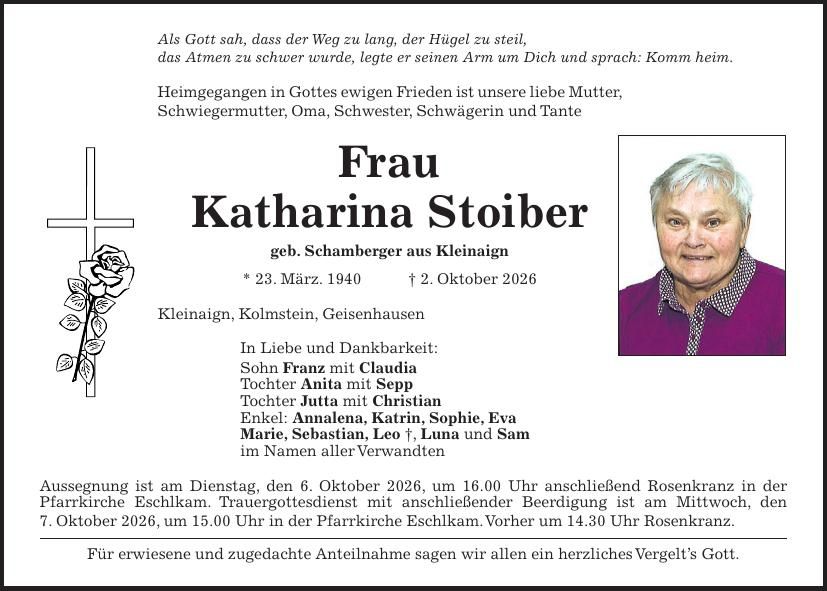 Traueranzeige Katharina Stoiber