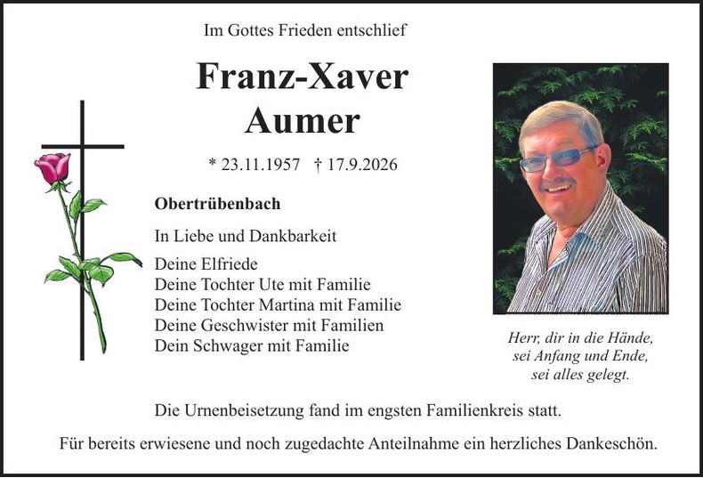 Traueranzeige Franz-Xaver Aumer