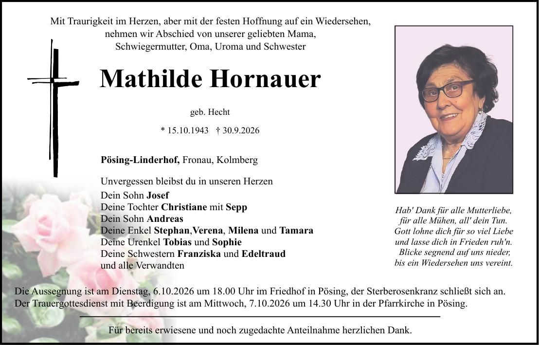 Traueranzeige Mathilde Hornauer