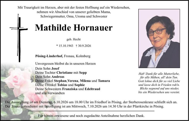 Traueranzeige Mathilde Hornauer