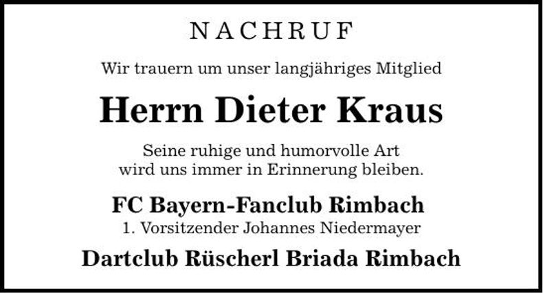 Traueranzeige Dieter Kraus