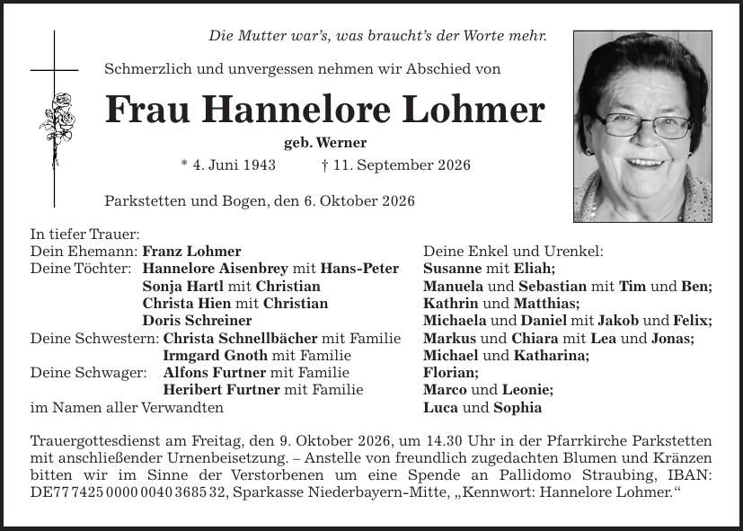 Traueranzeige Marianne Lohmer
