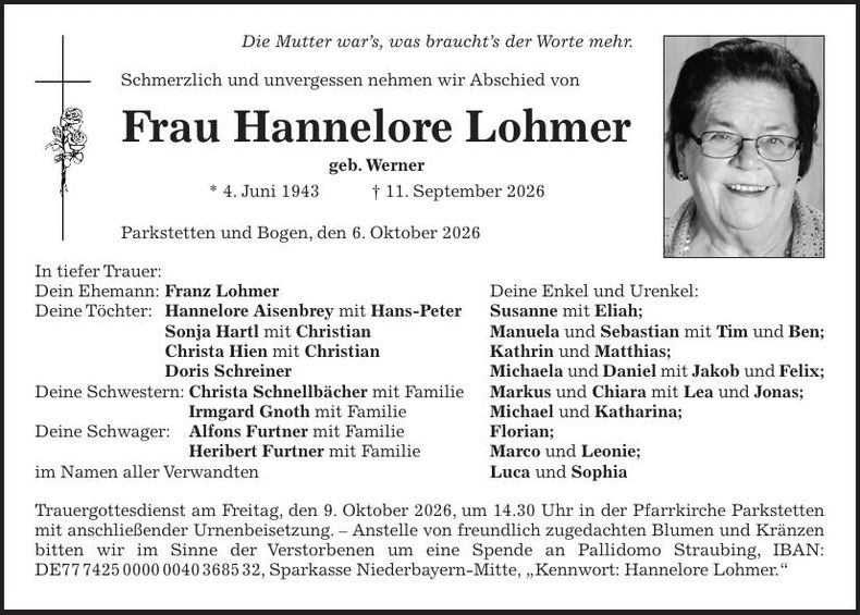 Traueranzeige Marianne Lohmer