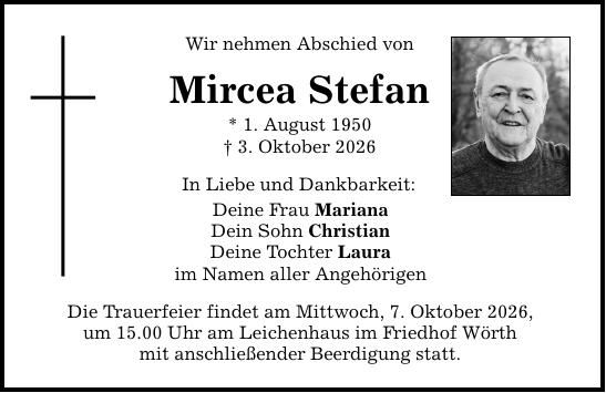 Traueranzeige Stefan Mircea
