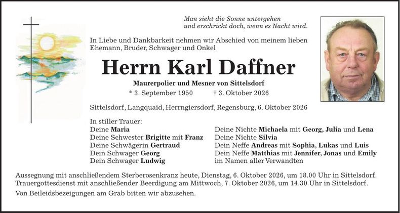 Traueranzeige Karl Daffner