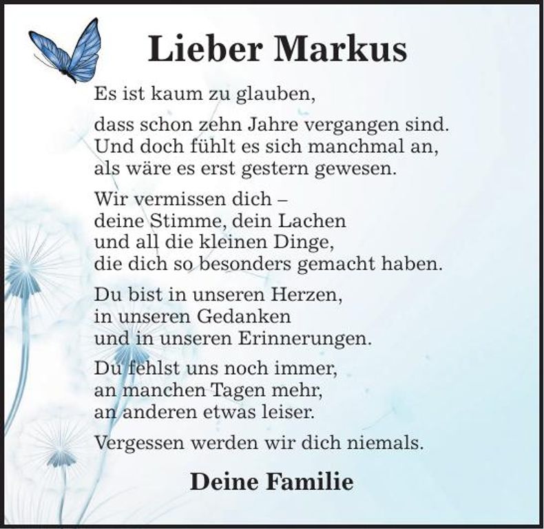 Traueranzeige Markus Plieninger